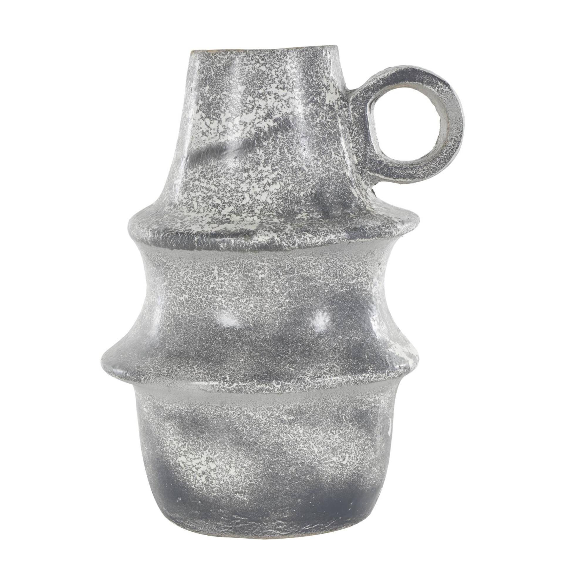 16" Light Gray Paper Mache Distressed Fluted Vase with Ring Handle